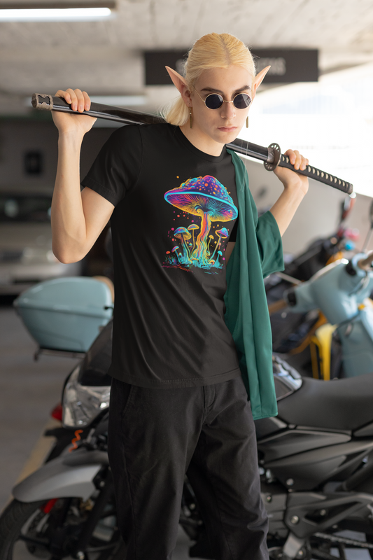 Psychedelic Mushroom Shirt For Men, Cosplay, Side Angle, Black