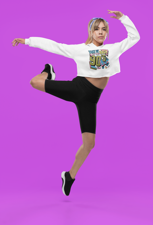 Take Me Back To The 90's Crop Hoodie For Women, Ballerina, Front Angle, White