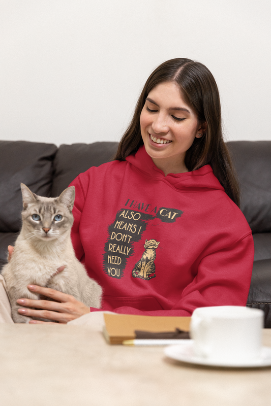 I Have A Cat Also Means I Really Don't Need You Hoodie For Women, Live Model, Front Angle, Red