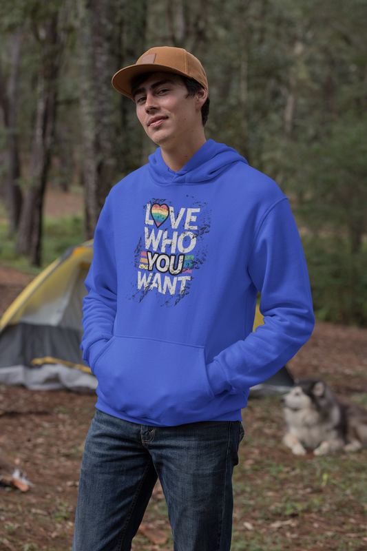 Love Who You Want Hoodie For Men, Side Angel, Live Model, Royal Blue