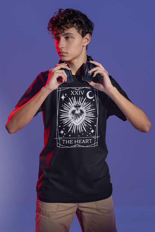 Tarot Card The Heart Shirt For Men, Live Model, Front Angle, Black