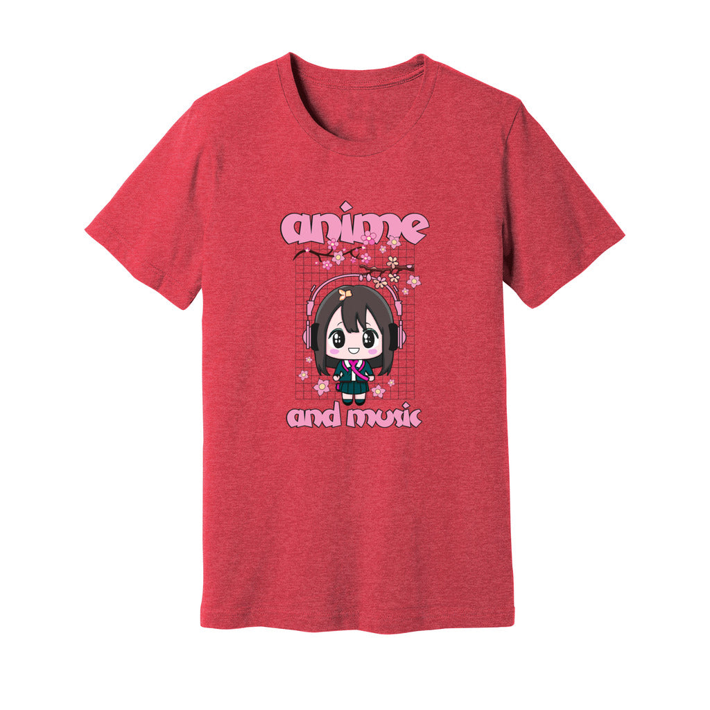 Anime and Music Shirt For Women, Front Angle, Heather Red