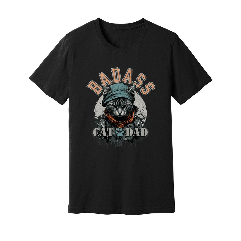 Badass Cat Dad Shirt For Men, Front Angle, Solid Black Blend